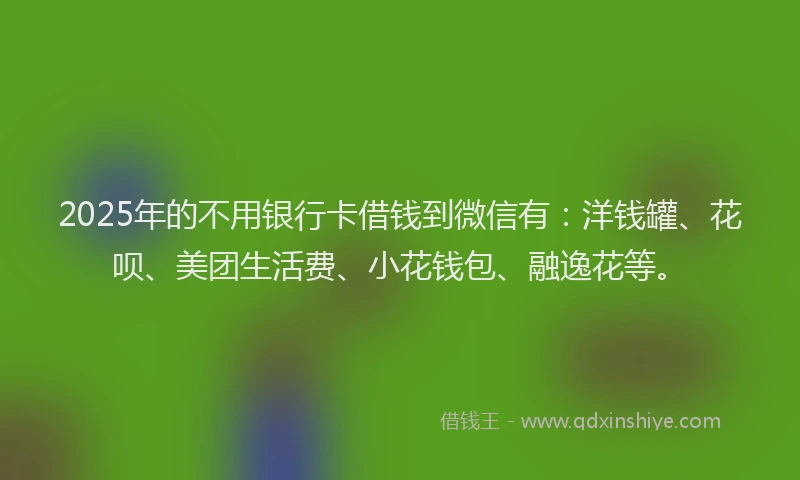 2025年的不用银行卡借钱到微信有：洋钱罐、花呗、美团生活费、小花钱包、融逸花等。