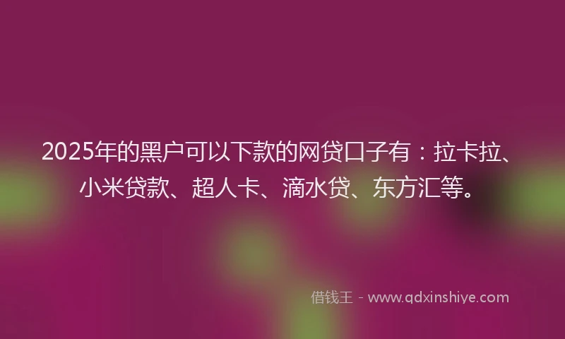 2025年的黑户可以下款的网贷口子有：拉卡拉、小米贷款、超人卡、滴水贷、东方汇等。