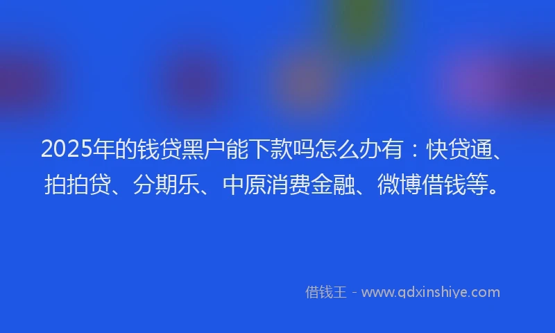 2025年的钱贷黑户能下款吗怎么办有：快贷通、拍拍贷、分期乐、中原消费金融、微博借钱等。