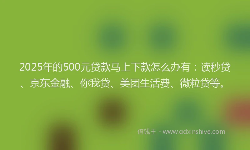 2025年的500元贷款马上下款怎么办有：读秒贷、京东金融、你我贷、美团生活费、微粒贷等。