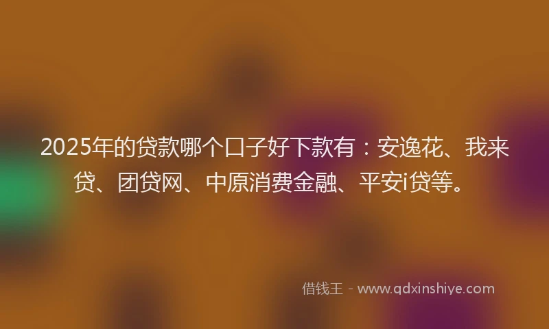 2025年的贷款哪个口子好下款有：安逸花、我来贷、团贷网、中原消费金融、平安i贷等。