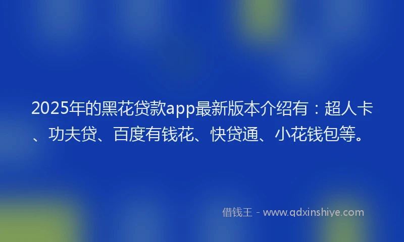 2025年的黑花贷款app最新版本介绍有：超人卡、功夫贷、百度有钱花、快贷通、小花钱包等。