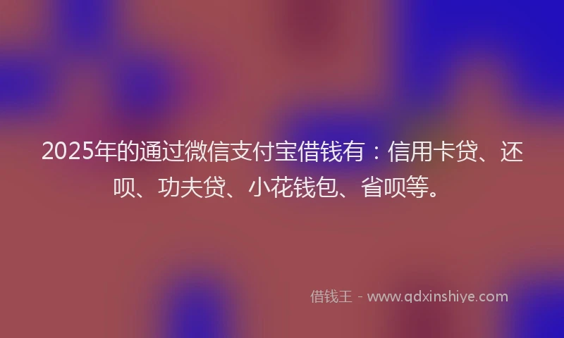 2025年的通过微信支付宝借钱有：信用卡贷、还呗、功夫贷、小花钱包、省呗等。