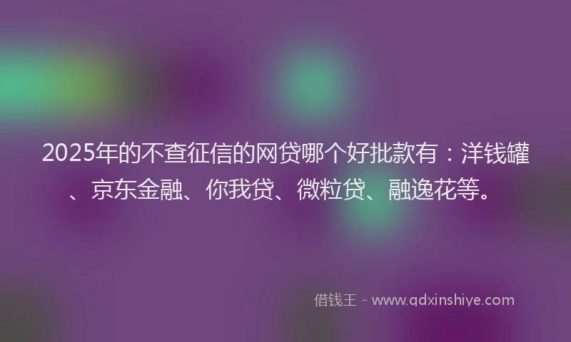 2025年的不查征信的网贷哪个好批款有：洋钱罐、京东金融、你我贷、微粒贷、融逸花等。
