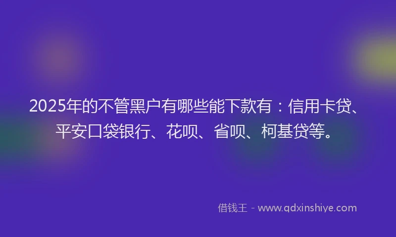 2025年的不管黑户有哪些能下款有：信用卡贷、平安口袋银行、花呗、省呗、柯基贷等。