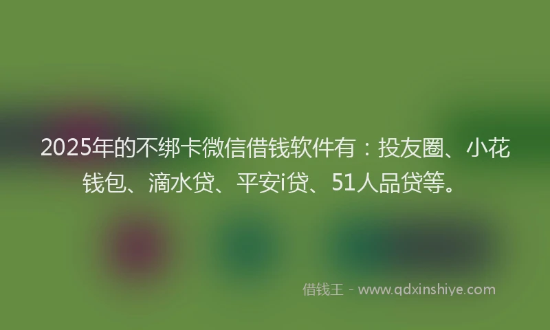 2025年的不绑卡微信借钱软件有：投友圈、小花钱包、滴水贷、平安i贷、51人品贷等。