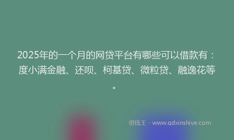2025年的一个月的网贷平台有哪些可以借款有：度小满金融、还呗、柯基贷、微粒贷、融逸花等。