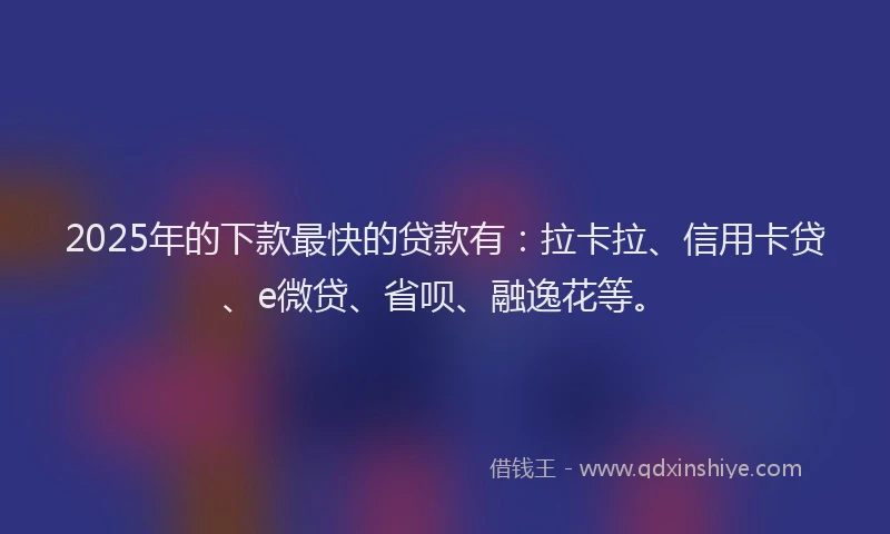 2025年的下款最快的贷款有：拉卡拉、信用卡贷、e微贷、省呗、融逸花等。