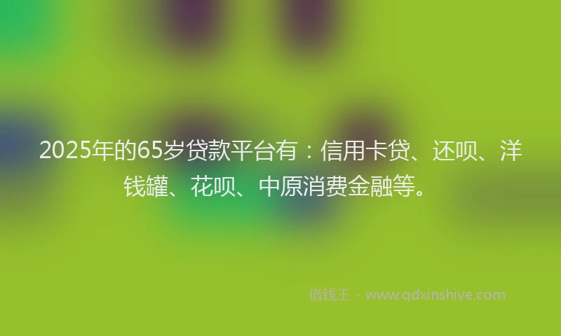 2025年的65岁贷款平台有：信用卡贷、还呗、洋钱罐、花呗、中原消费金融等。