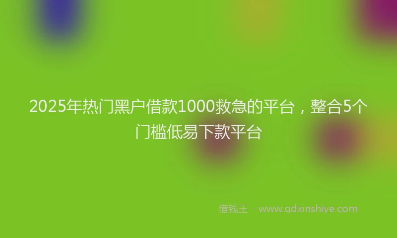 2025年热门黑户借款1000救急的平台，整合5个门槛低易下款平台