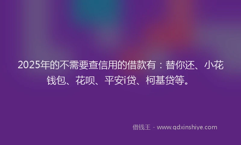 2025年的不需要查信用的借款有：替你还、小花钱包、花呗、平安i贷、柯基贷等。