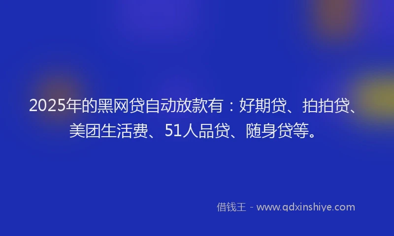 2025年的黑网贷自动放款有：好期贷、拍拍贷、美团生活费、51人品贷、随身贷等。