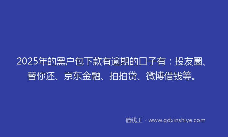2025年的黑户包下款有逾期的口子有：投友圈、替你还、京东金融、拍拍贷、微博借钱等。