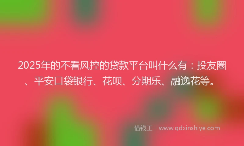 2025年的不看风控的贷款平台叫什么有：投友圈、平安口袋银行、花呗、分期乐、融逸花等。