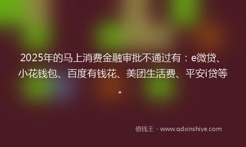 2025年的马上消费金融审批不通过有：e微贷、小花钱包、百度有钱花、美团生活费、平安i贷等。