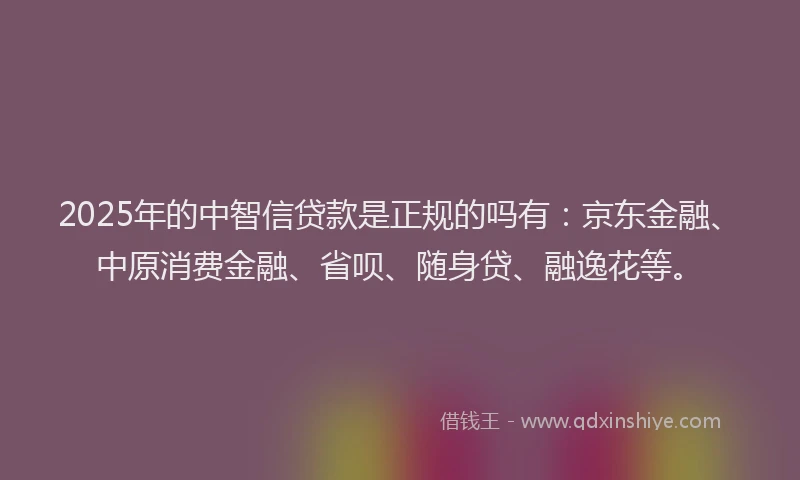 2025年的中智信贷款是正规的吗有：京东金融、中原消费金融、省呗、随身贷、融逸花等。