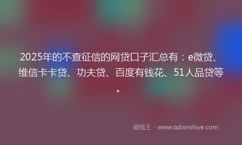 2025年的不查征信的网贷口子汇总有：e微贷、维信卡卡贷、功夫贷、百度有钱花、51人品贷等。