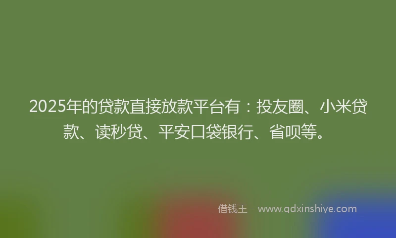 2025年的贷款直接放款平台有：投友圈、小米贷款、读秒贷、平安口袋银行、省呗等。