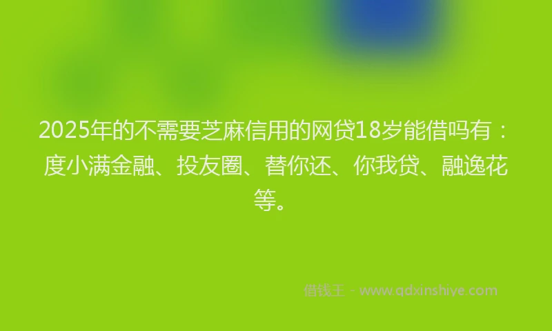 2025年的不需要芝麻信用的网贷18岁能借吗有：度小满金融、投友圈、替你还、你我贷、融逸花等。