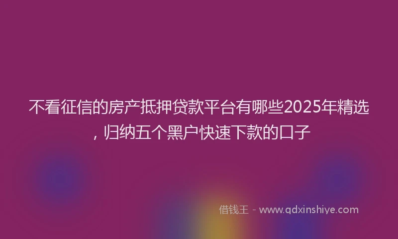 不看征信的房产抵押贷款平台有哪些2025年精选，归纳五个黑户快速下款的口子