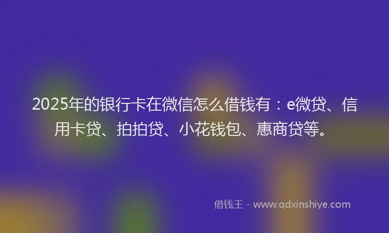 2025年的银行卡在微信怎么借钱有：e微贷、信用卡贷、拍拍贷、小花钱包、惠商贷等。
