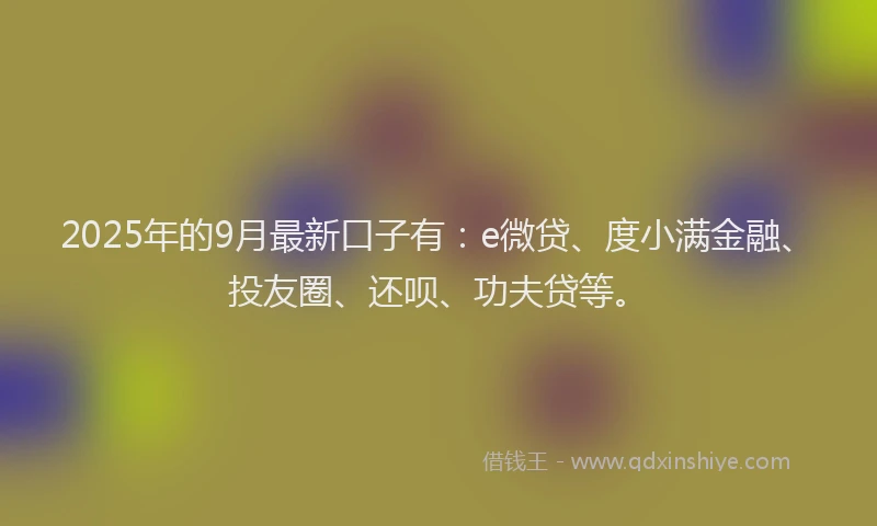 2025年的9月最新口子有：e微贷、度小满金融、投友圈、还呗、功夫贷等。