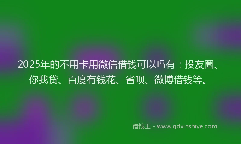 2025年的不用卡用微信借钱可以吗有：投友圈、你我贷、百度有钱花、省呗、微博借钱等。
