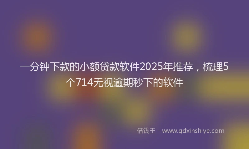 一分钟下款的小额贷款软件2025年推荐，梳理5个714无视逾期秒下的软件