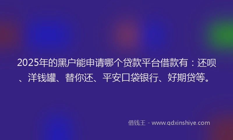 2025年的黑户能申请哪个贷款平台借款有：还呗、洋钱罐、替你还、平安口袋银行、好期贷等。