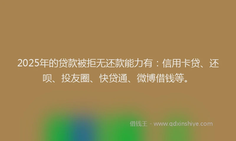 2025年的贷款被拒无还款能力有：信用卡贷、还呗、投友圈、快贷通、微博借钱等。