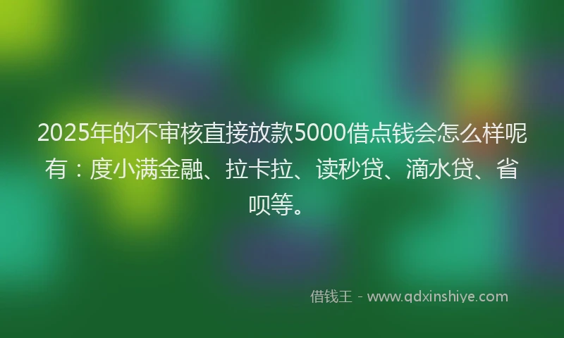 2025年的不审核直接放款5000借点钱会怎么样呢有：度小满金融、拉卡拉、读秒贷、滴水贷、省呗等。