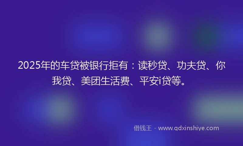 2025年的车贷被银行拒有：读秒贷、功夫贷、你我贷、美团生活费、平安i贷等。