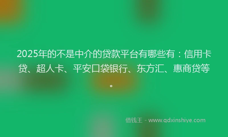 2025年的不是中介的贷款平台有哪些有：信用卡贷、超人卡、平安口袋银行、东方汇、惠商贷等。