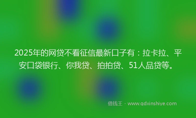 2025年的网贷不看征信最新口子有：拉卡拉、平安口袋银行、你我贷、拍拍贷、51人品贷等。