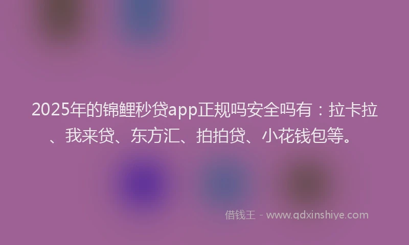 2025年的锦鲤秒贷app正规吗安全吗有：拉卡拉、我来贷、东方汇、拍拍贷、小花钱包等。
