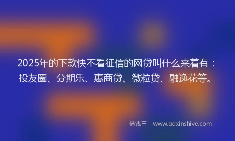 2025年的下款快不看征信的网贷叫什么来着有：投友圈、分期乐、惠商贷、微粒贷、融逸花等。