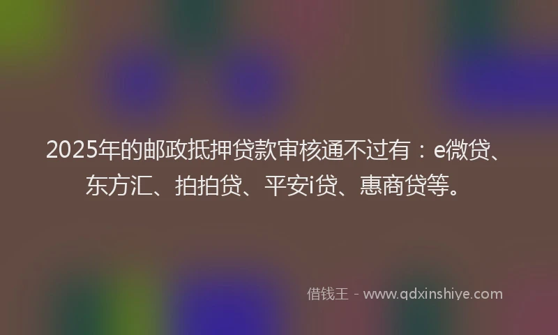 2025年的邮政抵押贷款审核通不过有：e微贷、东方汇、拍拍贷、平安i贷、惠商贷等。