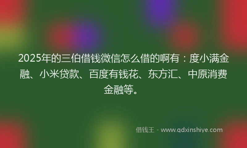 2025年的三伯借钱微信怎么借的啊有：度小满金融、小米贷款、百度有钱花、东方汇、中原消费金融等。