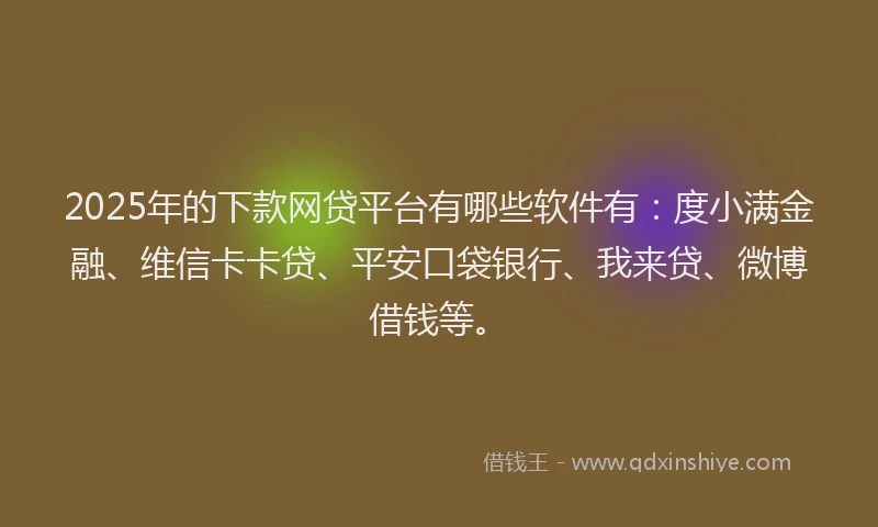 2025年的下款网贷平台有哪些软件有：度小满金融、维信卡卡贷、平安口袋银行、我来贷、微博借钱等。