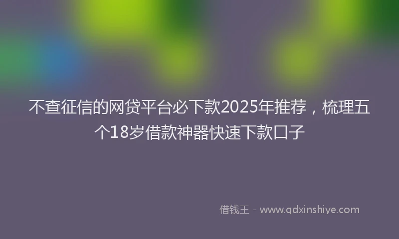 不查征信的网贷平台必下款2025年推荐，梳理五个18岁借款神器快速下款口子