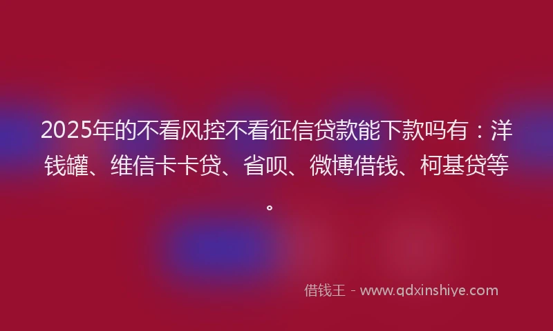 2025年的不看风控不看征信贷款能下款吗有：洋钱罐、维信卡卡贷、省呗、微博借钱、柯基贷等。