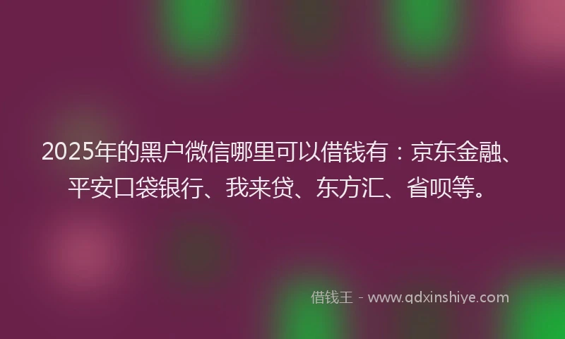 2025年的黑户微信哪里可以借钱有：京东金融、平安口袋银行、我来贷、东方汇、省呗等。