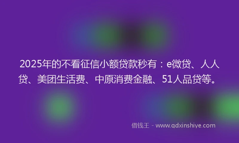 2025年的不看征信小额贷款秒有：e微贷、人人贷、美团生活费、中原消费金融、51人品贷等。