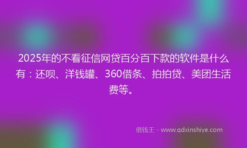 2025年的不看征信网贷百分百下款的软件是什么有：还呗、洋钱罐、360借条、拍拍贷、美团生活费等。