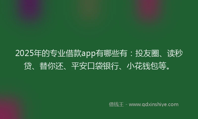 2025年的专业借款app有哪些有：投友圈、读秒贷、替你还、平安口袋银行、小花钱包等。