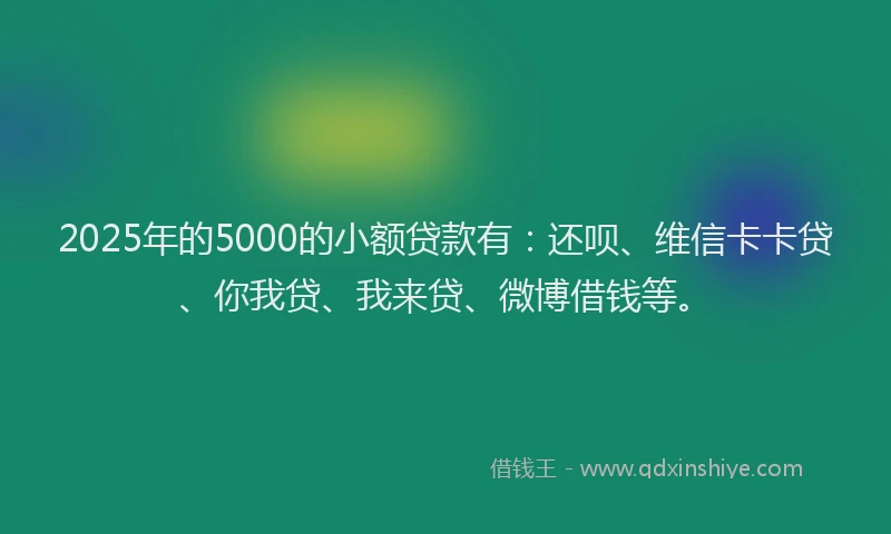 2025年的5000的小额贷款有：还呗、维信卡卡贷、你我贷、我来贷、微博借钱等。