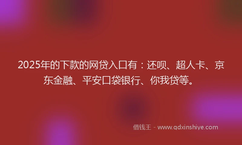 2025年的下款的网贷入口有：还呗、超人卡、京东金融、平安口袋银行、你我贷等。