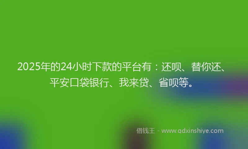 2025年的24小时下款的平台有：还呗、替你还、平安口袋银行、我来贷、省呗等。