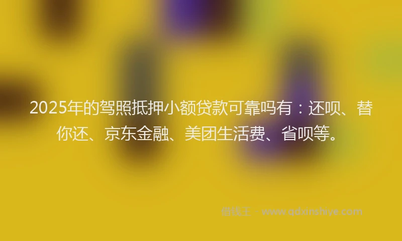 2025年的驾照抵押小额贷款可靠吗有：还呗、替你还、京东金融、美团生活费、省呗等。