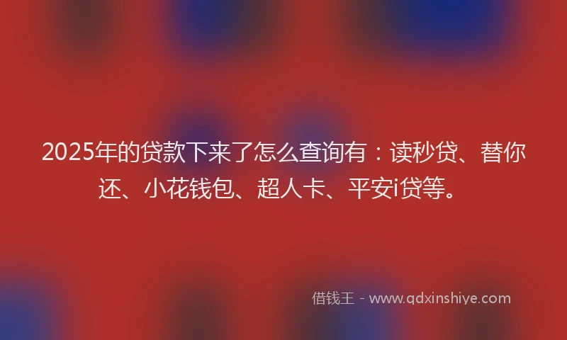 2025年的贷款下来了怎么查询有：读秒贷、替你还、小花钱包、超人卡、平安i贷等。
